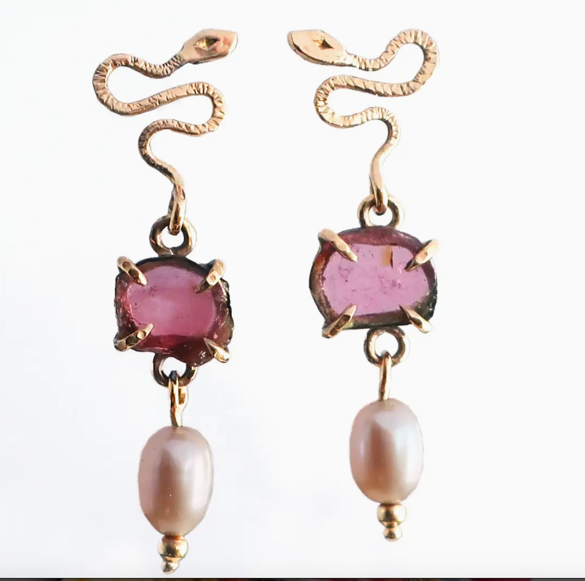 Tourmaline and Pearl Viper Earrings