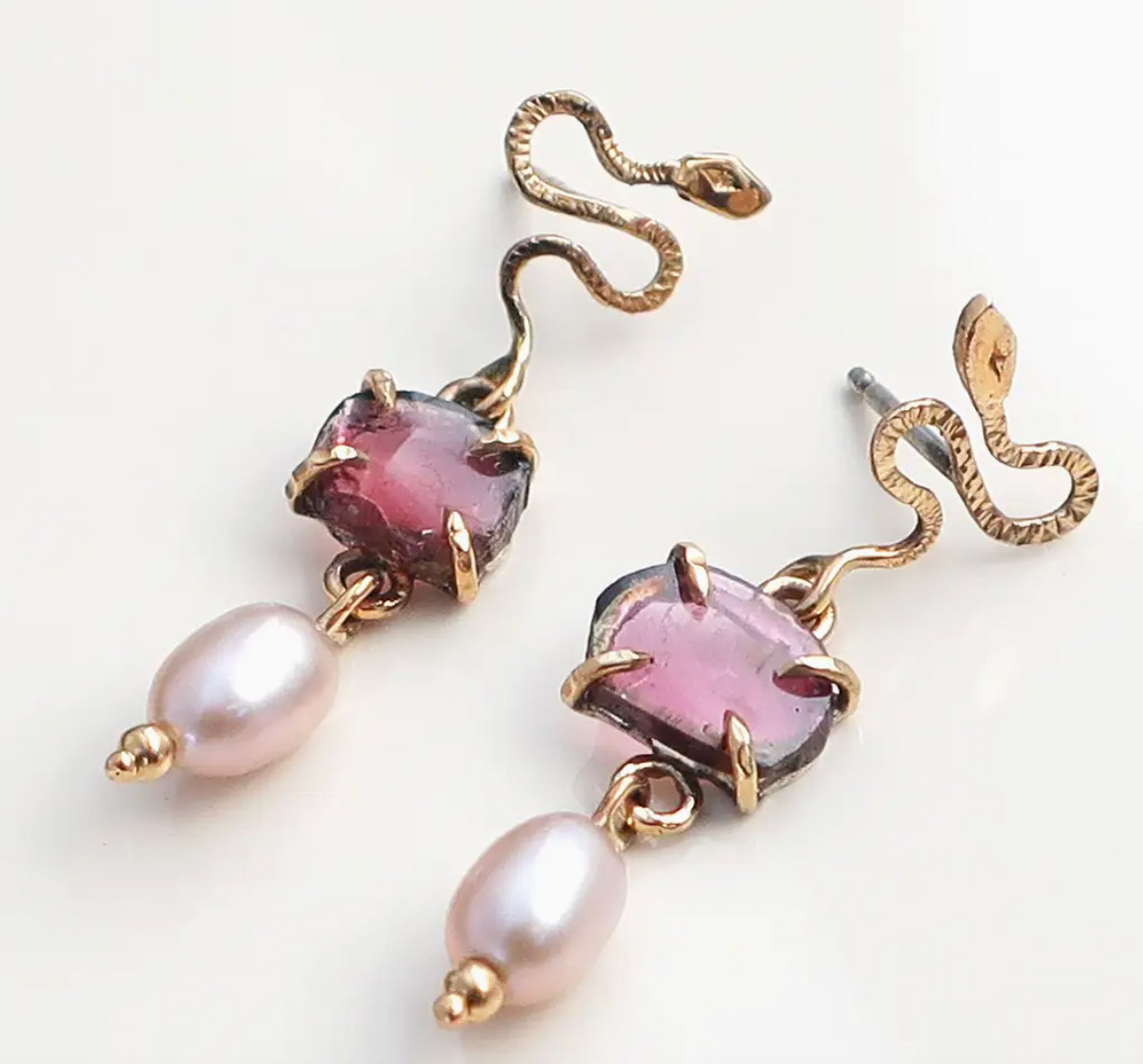 Tourmaline and Pearl Viper Earrings
